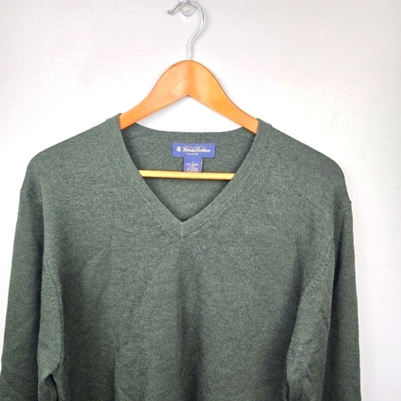 BROOKS BROTHERS Stretch Wool Blend Dressy Pullover Sweater Dark Green Men Size L - Picture 2 of 16